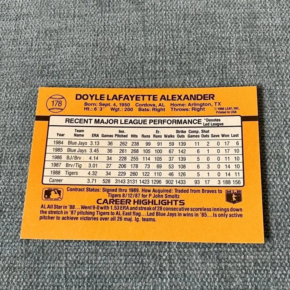 1989 Donruss Detroit Tigers Baseball Card Trading Card